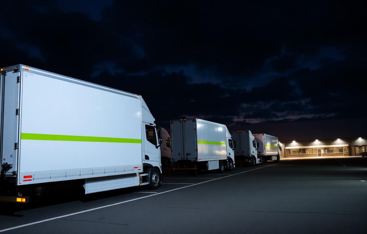 Premium logistics rental trailer fleet at dusk